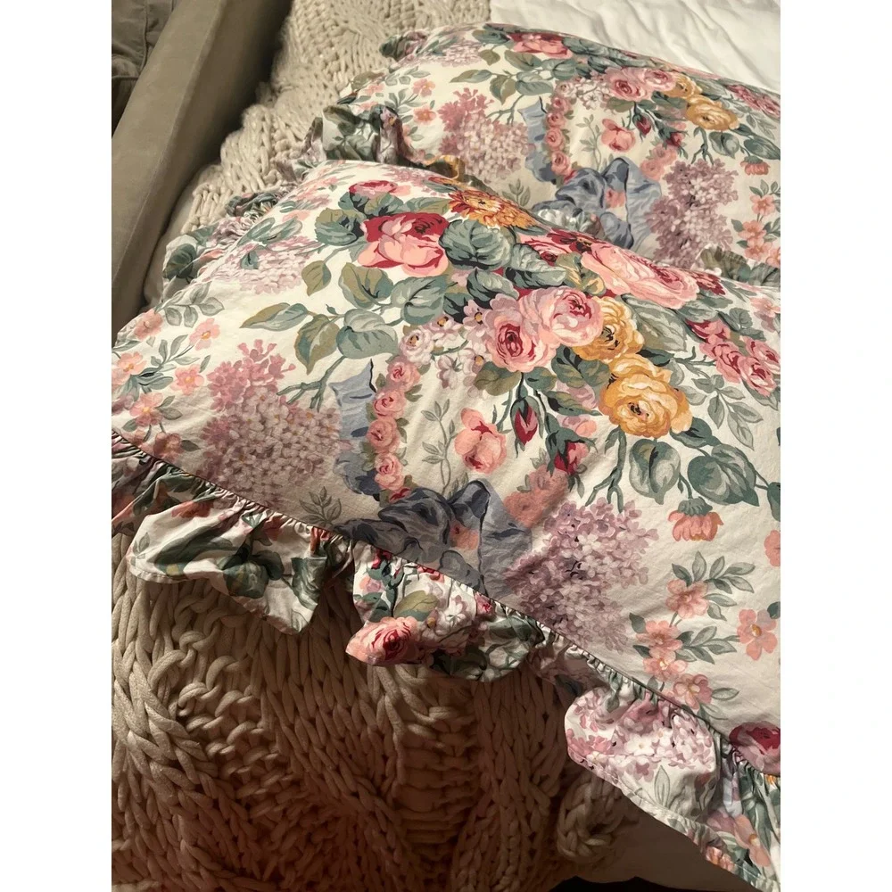 Vintage Ralph Lauren Alison Ruffle Pillow Shams 2 100% Cotton Standard USA - Picture 3 of 5